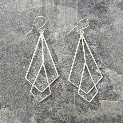 Art Deco Silver Dangle Earrings - Rose Gold