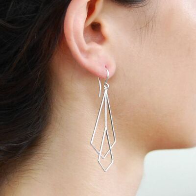 Disc Geometric Drop Earrings - Sterling Silver-Matte