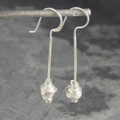 Coiled Sterling Silver Long Drop Earrings - Earrings+Pendant Set
