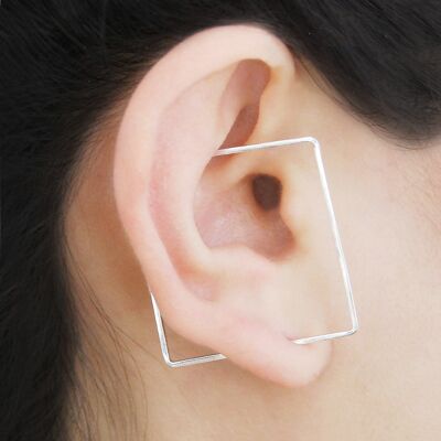 Square Silver Ear Cuffs - Oxidised Pair