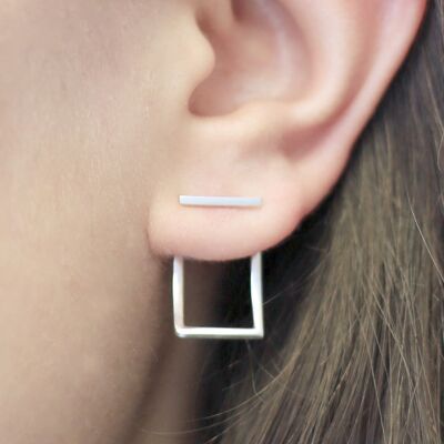 Curved Rectangle Silver Ear Jackets - Rose Gold Plated