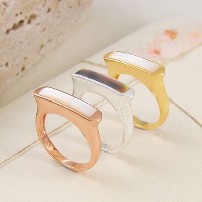 Silver and Gold Mother of Pearl Rings - Rose Gold Vermeil - Ebony