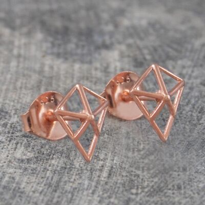 Geometric Diamond Rose Gold Stud Earrings - Yellow Gold Vermeil