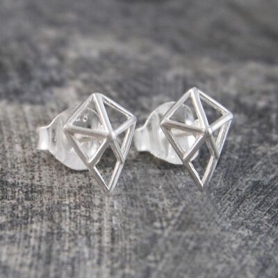 Pendientes Bolitas Plata Diamante Geométrico - Plata Vermeil rosa