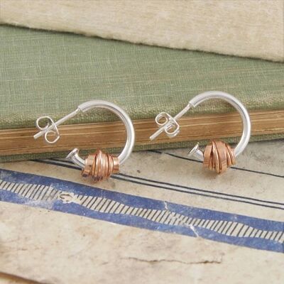 Coiled Rose Gold Hoop Earrings - Sterling Silver - Stud Hoops