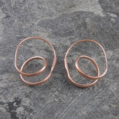 Double Loop Rose Gold Hoop Earrings - Sterling Silver