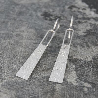 Hammered Grecian Long Drop Silver Earrings - Yellow Gold Vermeil