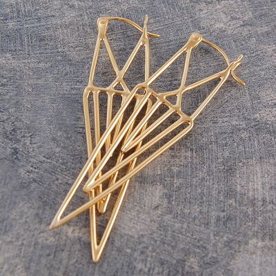 Aztec Geometric Gold Drop Earrings - Sterling Silver