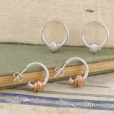 Coiled Silver Hoop Earrings - 18k Rose Gold Plated - Sleeper Hoops