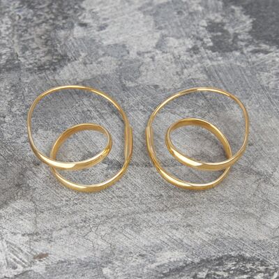 Double Loop Gold Hoop Earrings - Sterling Silver