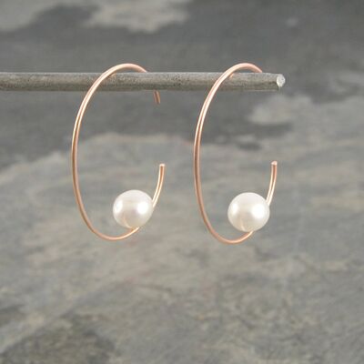 Gold Oval Pearl Hoop Earrings - Rose Gold Vermeil
