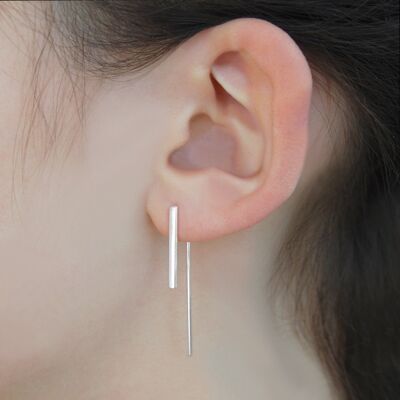 Silver Bar Geometric Drop Earrings - 18k Gold Plated