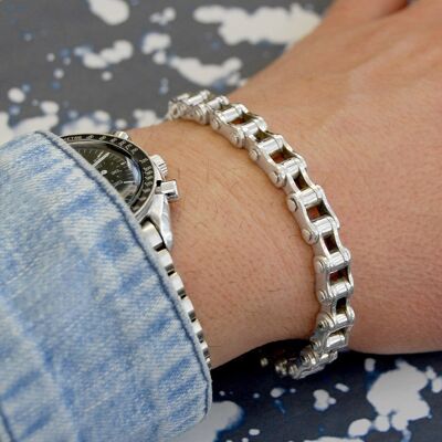 Mens Silver Bike Chain Bracelet - Bracelet 21.5 - 8.4"