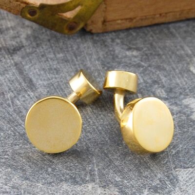 Round Geometric Gold Cufflinks - Silver - Triangle Pair