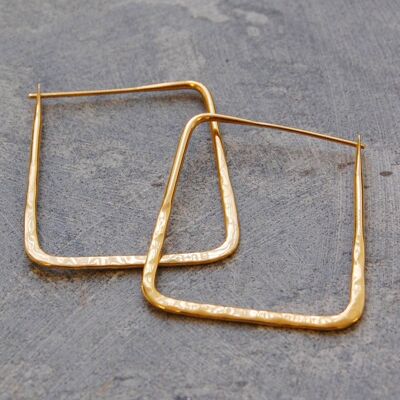 Hammered Square Geometric Gold Hoop Earrings - Rose Gold