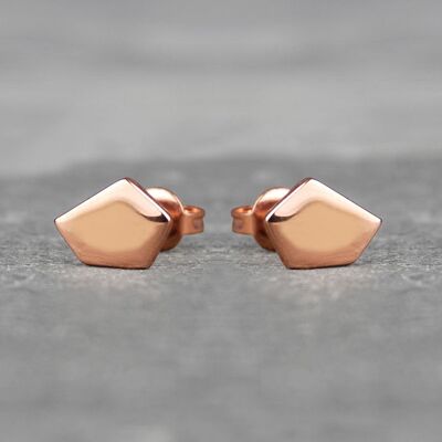 Geometric Pentagon Rose Gold Stud Earrings - Sterling Silver