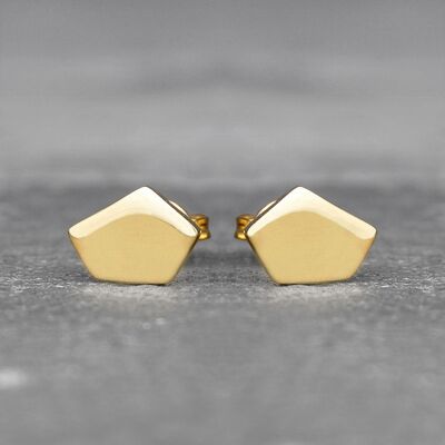 Geometric Pentagon Gold Stud Earrings - Yellow Gold Vermeil