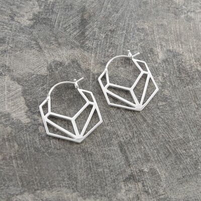 Pendientes Aro Plata Geométrica Hexagonal - Diseño Redondo -