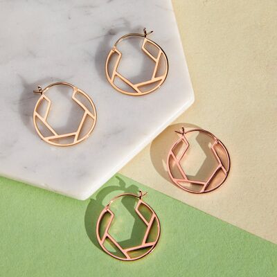 Aretes de Aro Geométricos Ovalados en Plata - Diseño Hexagonal - Chapado en Oro 18k