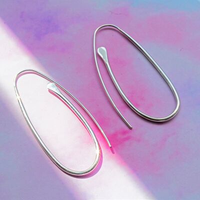 Paperclip Long Silver Drop Earrings - Sterling Silver - Medium