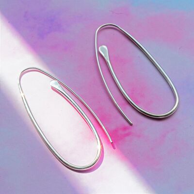 Paperclip Long Silver Drop Earrings - Sterling Silver - Medium