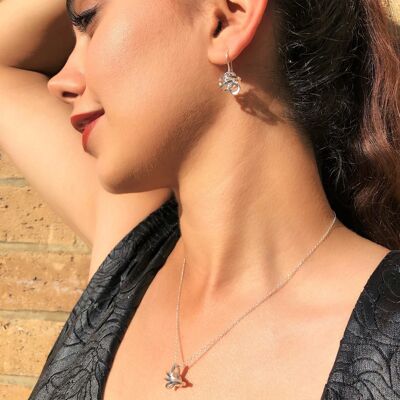 Angular Knot Silver Stud Earrings - Necklace+Drop Set
