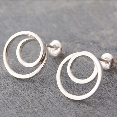 Silver Spiral Stud Hoop Earrings - Rose Gold
