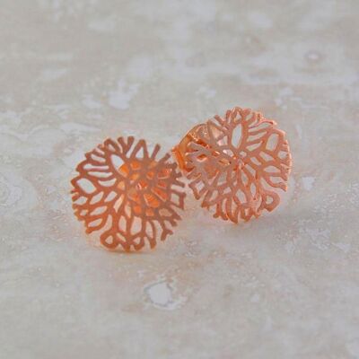 Snowflake Rose Gold Stud Earrings - Pendant Necklace - 18k Rose Gold Plated