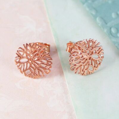 Snowflake Rose Gold Stud Earrings - Pendant Necklace - 18k Yellow Gold Plated