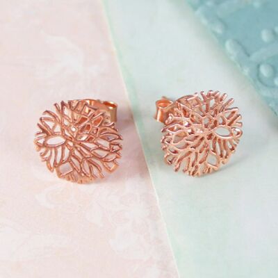 Snowflake Rose Gold Stud Earrings - Drop Earrings - 18k Yellow Gold Plated