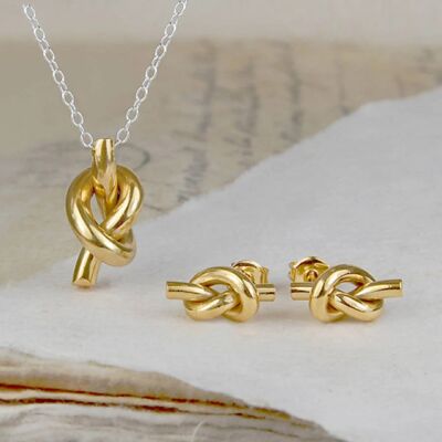 Gold Friendship Knot Earrings - 18k Rose Gold Plated - Necklace
