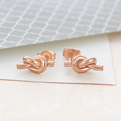Gold Friendship Knot Earrings - 18k Rose Gold Plated - Earrings & Necklace Set