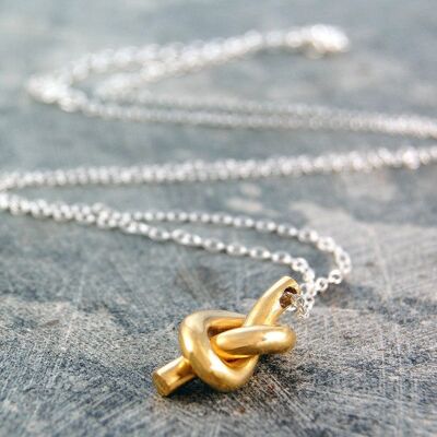 Gold Lovers Knot Necklace - Stud Earrings & Pendant Set