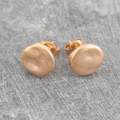 Organic Round Rose Gold Stud Earrings - Sterling Silver
