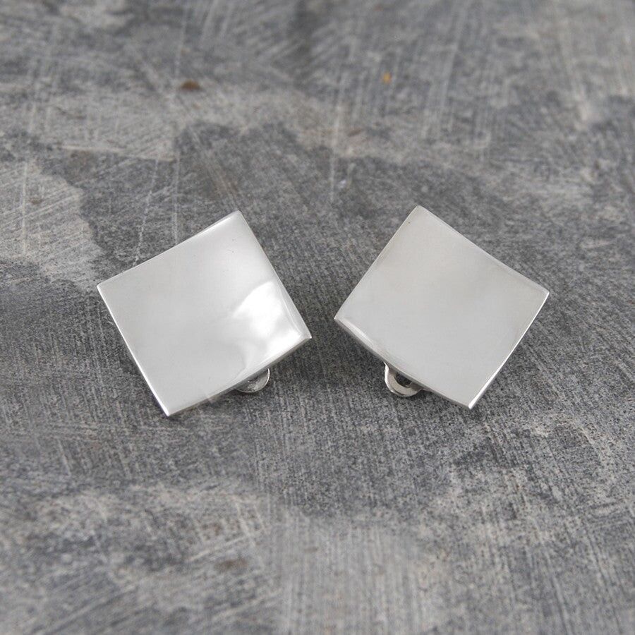 Buy wholesale Concave Square Silver Clip On Earrings - Sterling