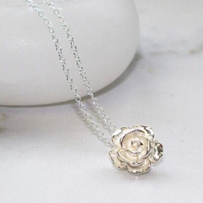 Rose Flower Silver Drop Earrings - Necklace+Stud Set