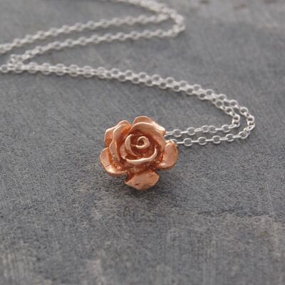 Ciondolo fiore rosa in argento e oro rosa - Placcato oro 18k - Orecchini pendenti