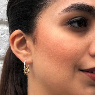 Sunray Small Gold Hoop Earrings - Pendant - 18k Rose Gold Plated