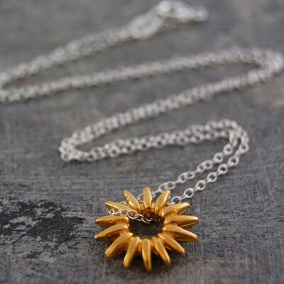 Sunray Silver and Gold Necklace - Earrings - 18k Yellow Gold Plated