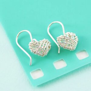 Boucles d'oreilles en forme de cœur tissé en argent sterling - Boucles d'oreilles à tige