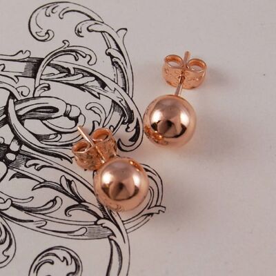 Large Rose Gold Ball Stud Earrings - Sterling Silver