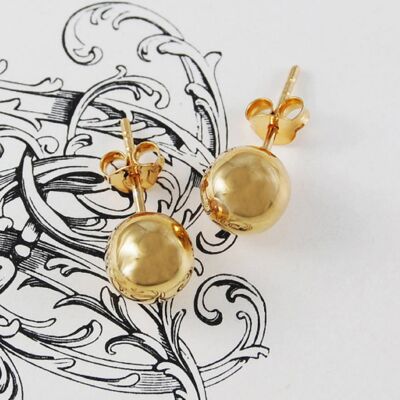 Large Gold Ball Stud Earrings - Sterling Silver