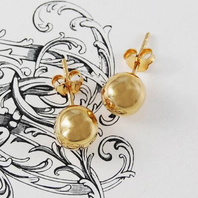 Large Gold Ball Stud Earrings - Sterling Silver