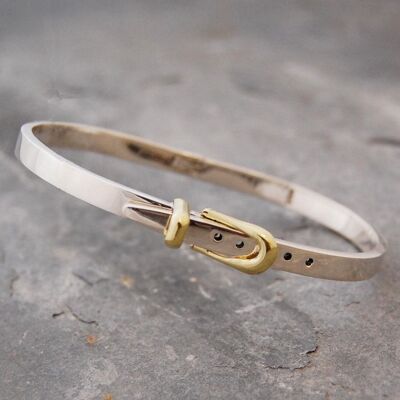 Silver Raised Screw Bangle - Sterling Silver and Brass