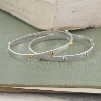 Pyrite Contemporary Silver Bangle - Sterling Silver - Small 6.1 cm