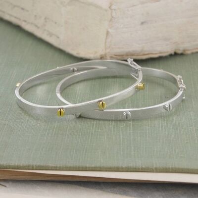 Pyrite Contemporary Silver Bangle - 18K Yellow Gold (MADE TO ORDER) - Small 6.1 cm