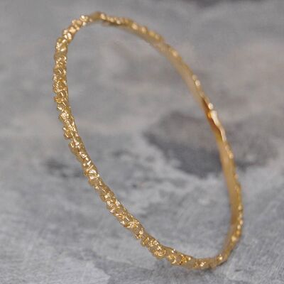 Pyrite Contemporary Silver Bangle - 18ct Yellow Gold (MADE TO ORDER) - Medium 6.3 cm