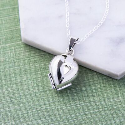 Pearl and Silver Heart Locket Necklace - Black and White Pearls