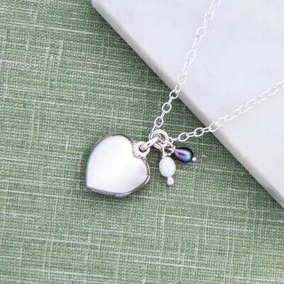 Pearl and Silver Heart Locket Necklace - White and White Pearls