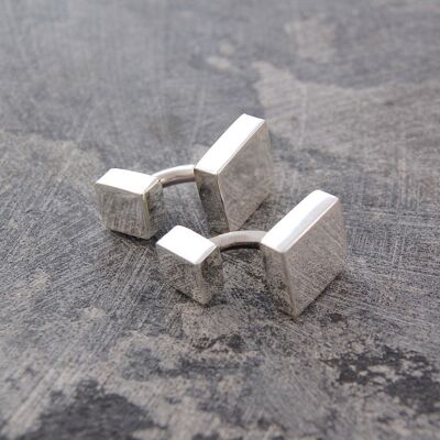 Square Geometric Silver Cufflinks - Silver - Hexagon Pair